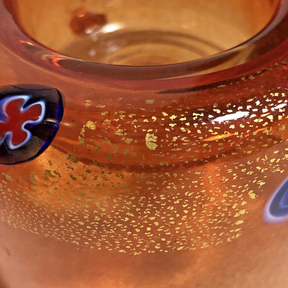 Orange Clear Art Glass Tealight Votive Candle Holder Hand Blown Millefiore - Picture 7 of 11